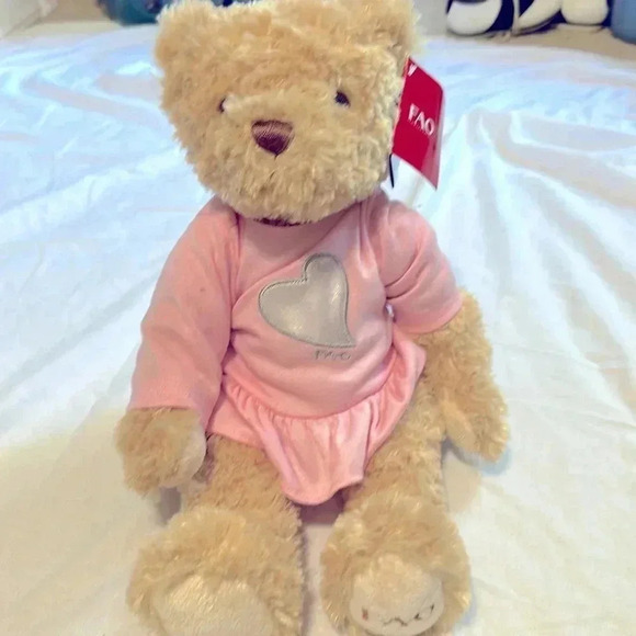 FAO Schwarz Teddy Bear Plush Pink Dress Silver Heart Toys R Us 2011 New - Picture 1 of 6